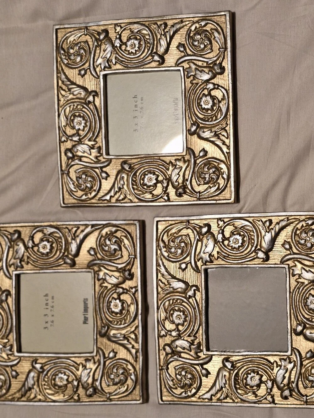 PIER 1 Ornate VNT-Style Photo Frames Set of 3 Gold/Silver 3×3 Gallery Wall GVC